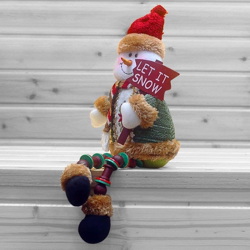 Greenery Christmas Snowman Plush Stuffed Toy Standing Collectible Figurines Stacking Figure Toy Xmas Home Indoor Table Display Ornament Party Decoration Costume - Image 1